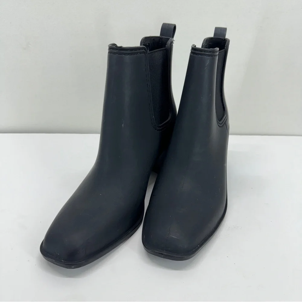 Jeffrey Campbell Womens Rubber Rain Boots Ankle Black Waterproof Weather Casual